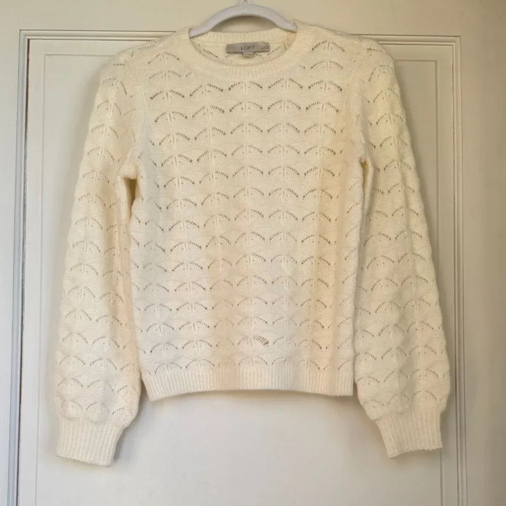 New Without tag, LOFT Cream Openwork Crewneck Sweater